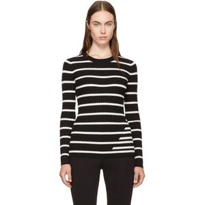 T by Alexander Wang Black Ivory Striped Fitted Rib Pullover Medium